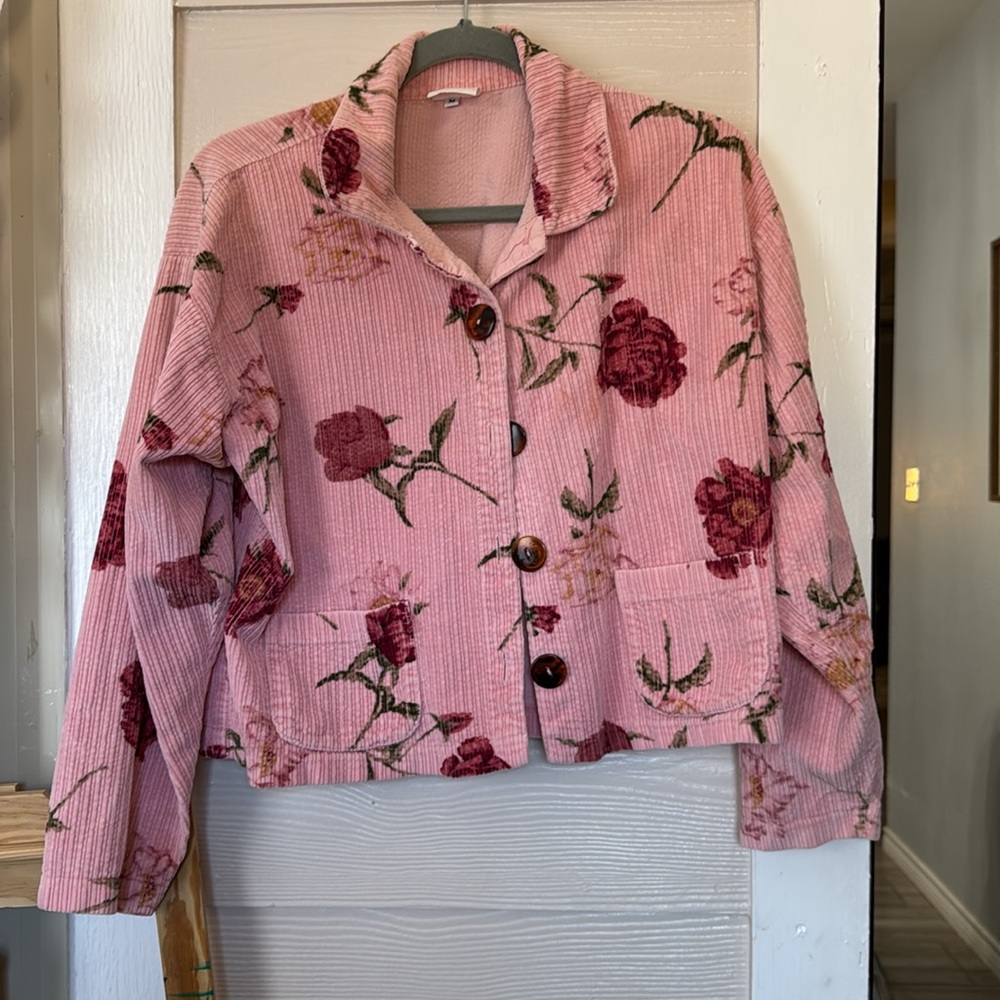 Stamp Pink floral light jacket women’s size Medium